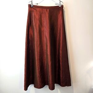 Your 6th Sense Women's Iridescent Burnt Orange Satin High Waist Maxi Skirt Small